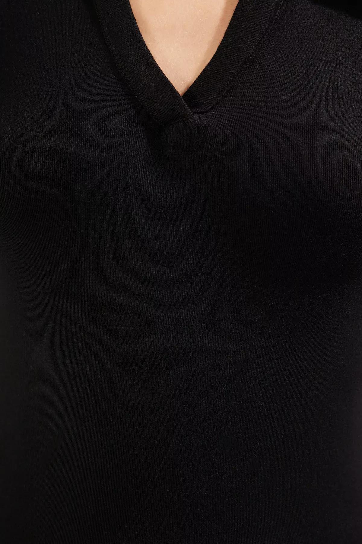 Black Fitted Polo Collar Blouse, , large image number 3