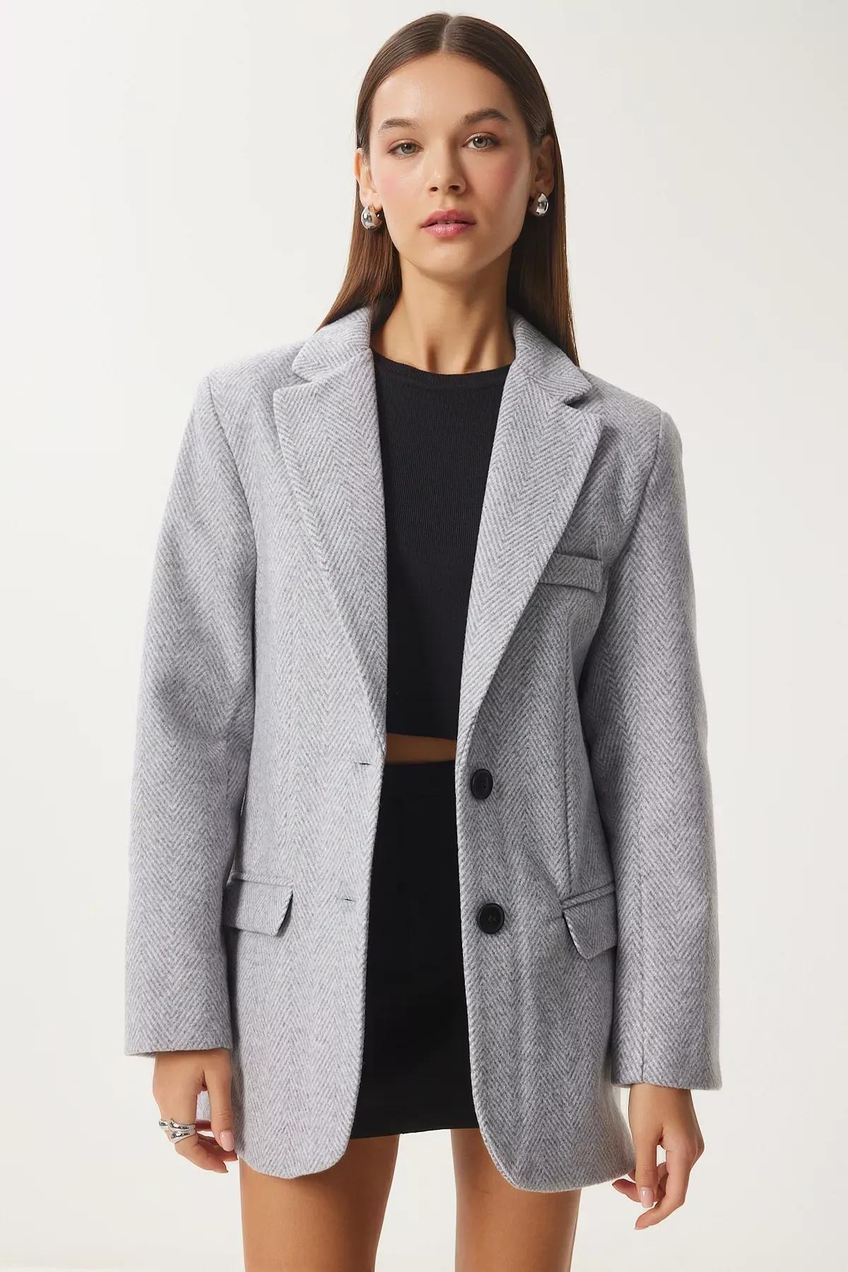 Gray Plain Oversized Blazer FN03405, C101_1653, large image number 3