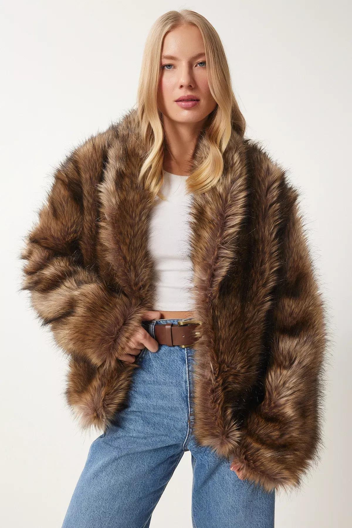 Grey Shawl Collar Faux Fur Jacket, Mink, large image number 0