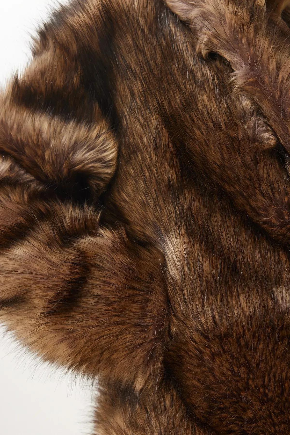 Grey Shawl Collar Faux Fur Jacket, Mink, large image number 5