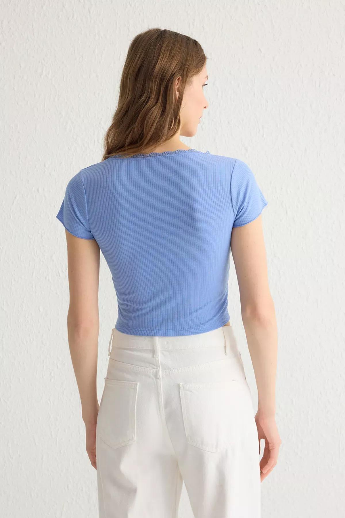 Blue Lace Square Neck Blouse, , large image number 4