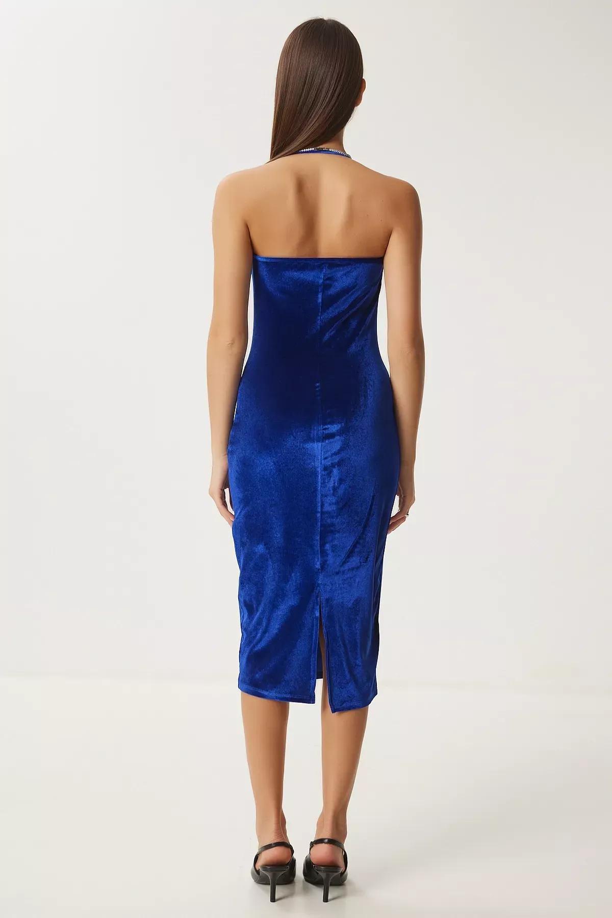 Blue Velvet Mini Dress, DARK BLUE, large image number 4