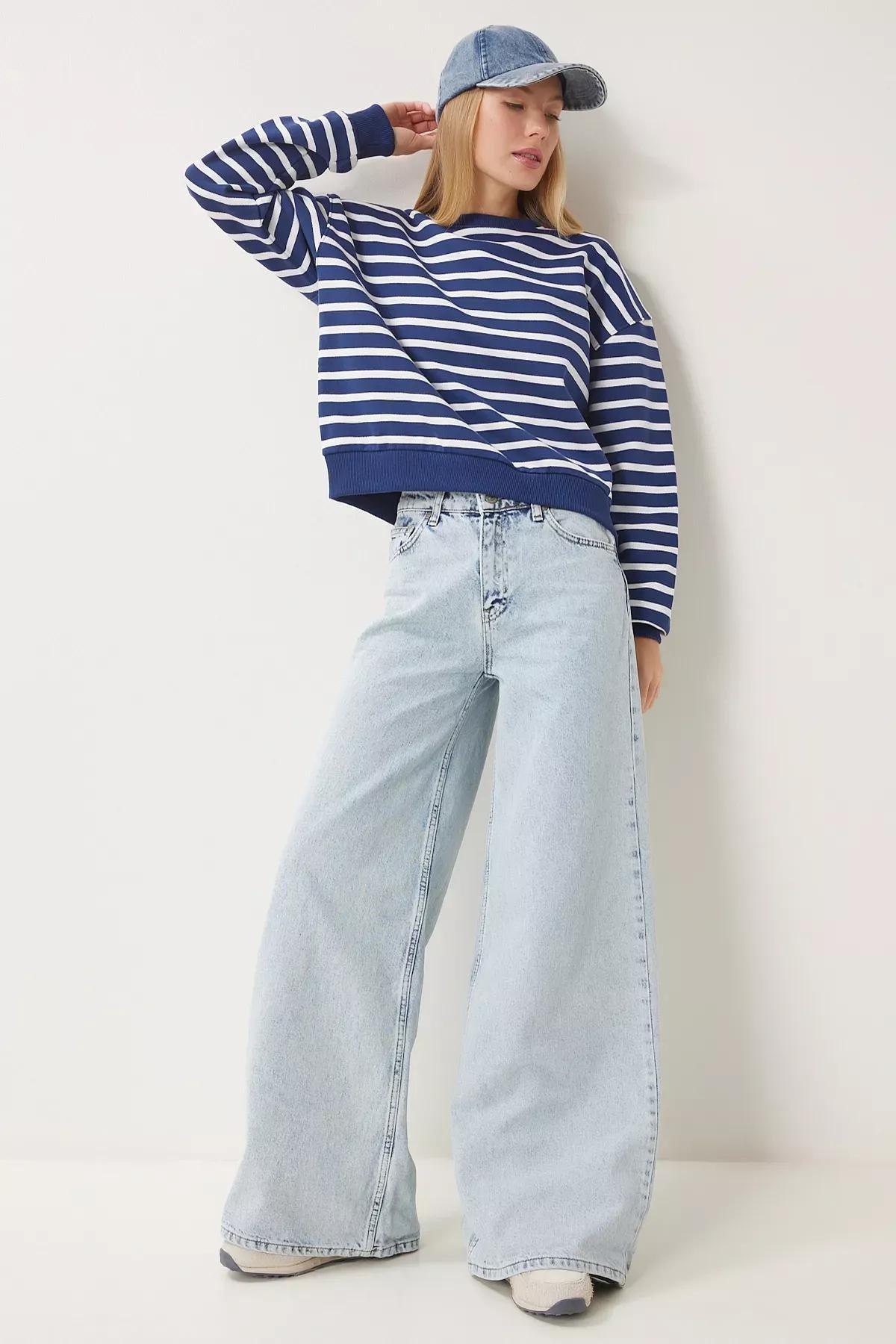 Blue Mid Waist Wide Leg Jeans, ICE BLUE, large image number 1