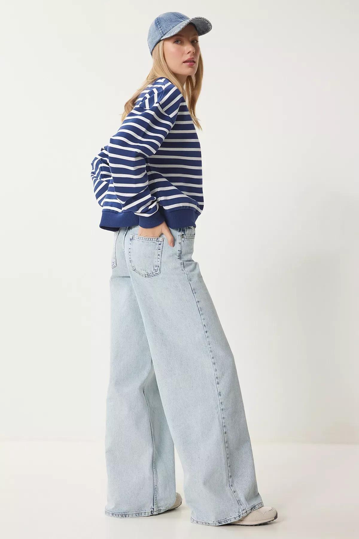 Blue Mid Waist Wide Leg Jeans, ICE BLUE, large image number 3