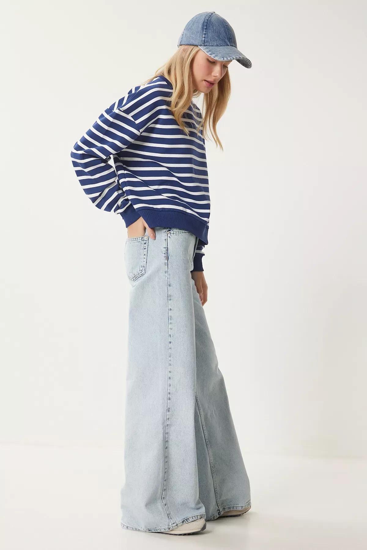 Blue Mid Waist Wide Leg Jeans, ICE BLUE, large image number 4
