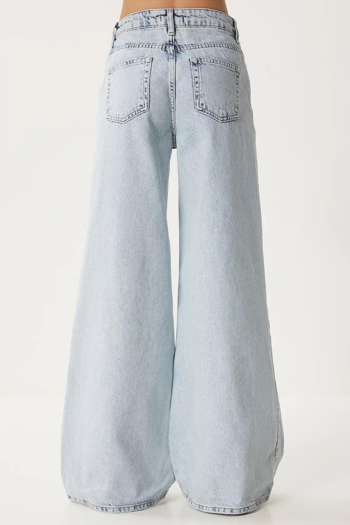 Blue Mid Waist Wide Leg Jeans, ICE BLUE, large image number 6