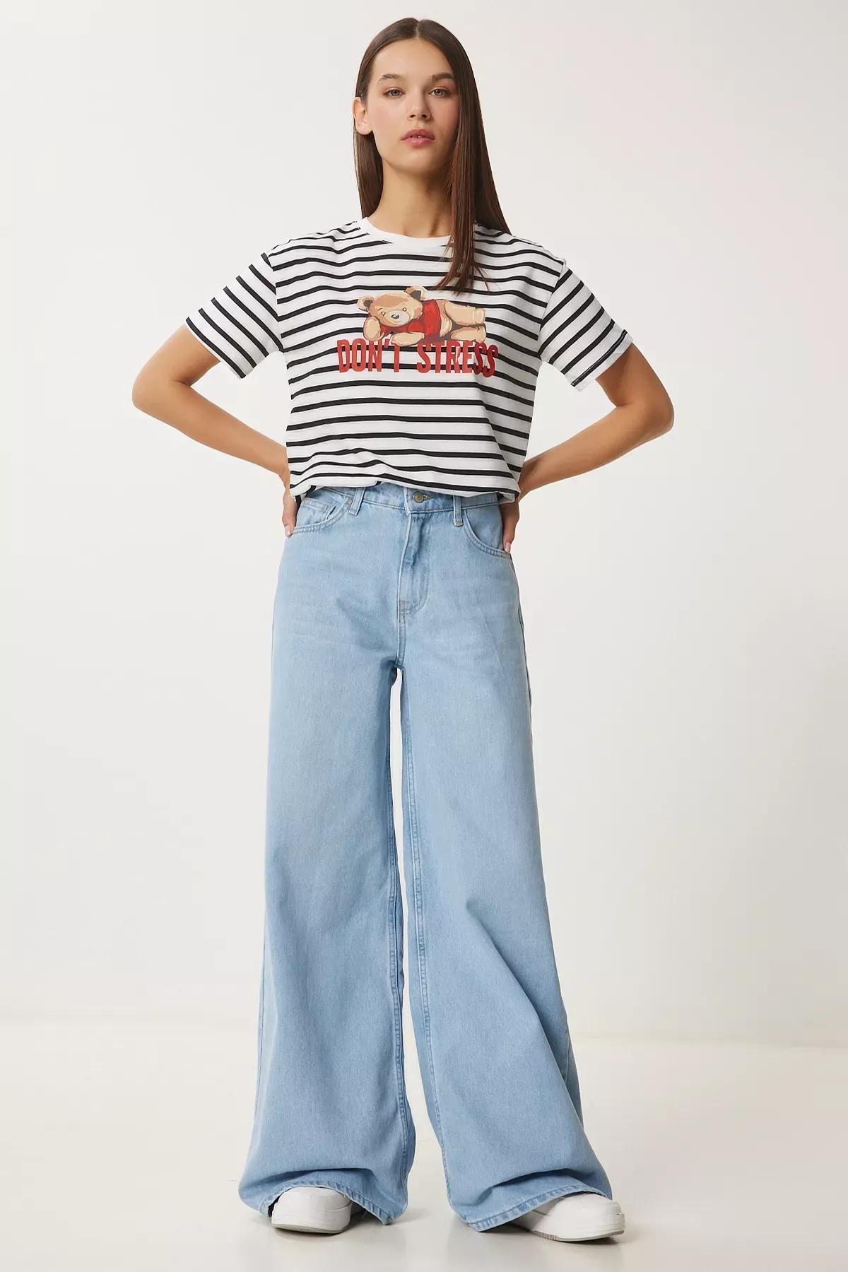 Blue Mid Waist Wide Leg Jeans, , large image number 0