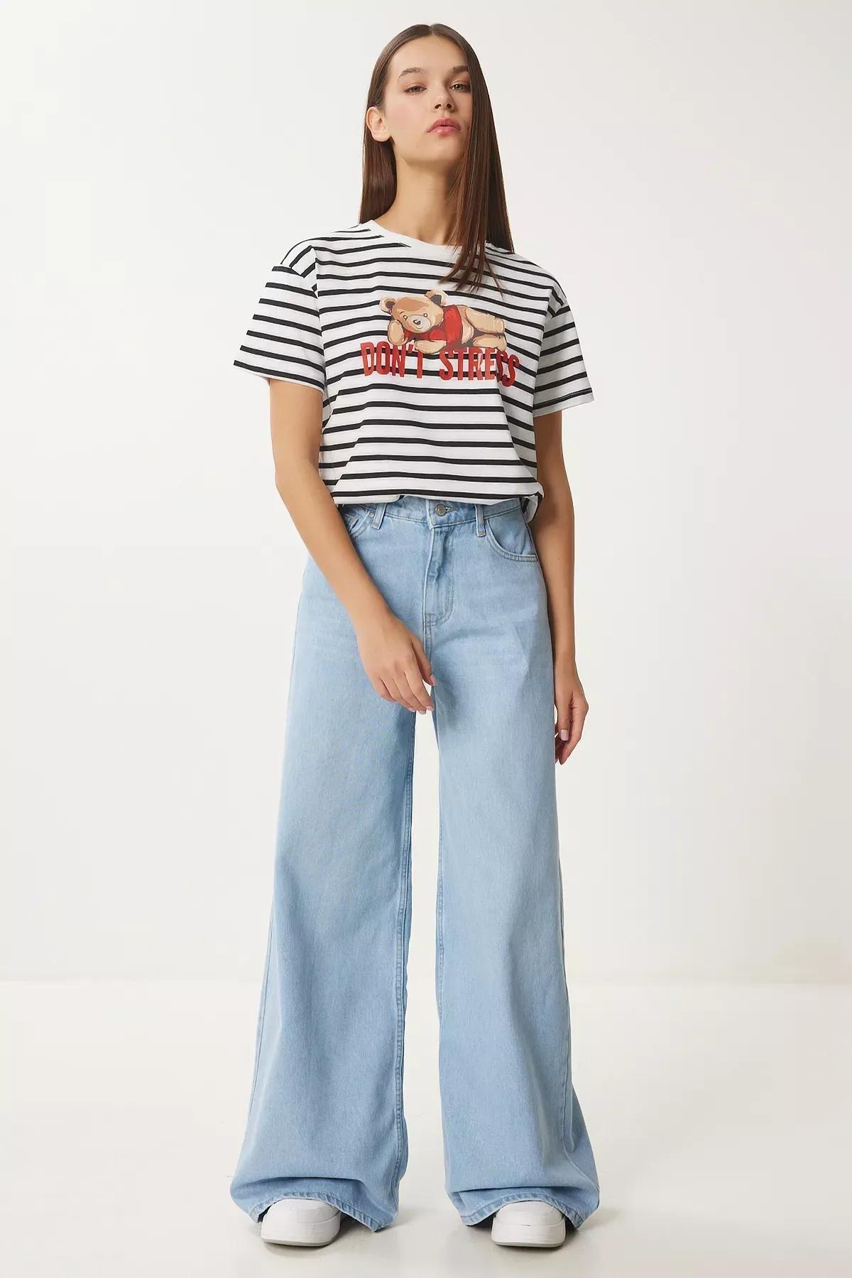 Blue Mid Waist Wide Leg Jeans, , large image number 1