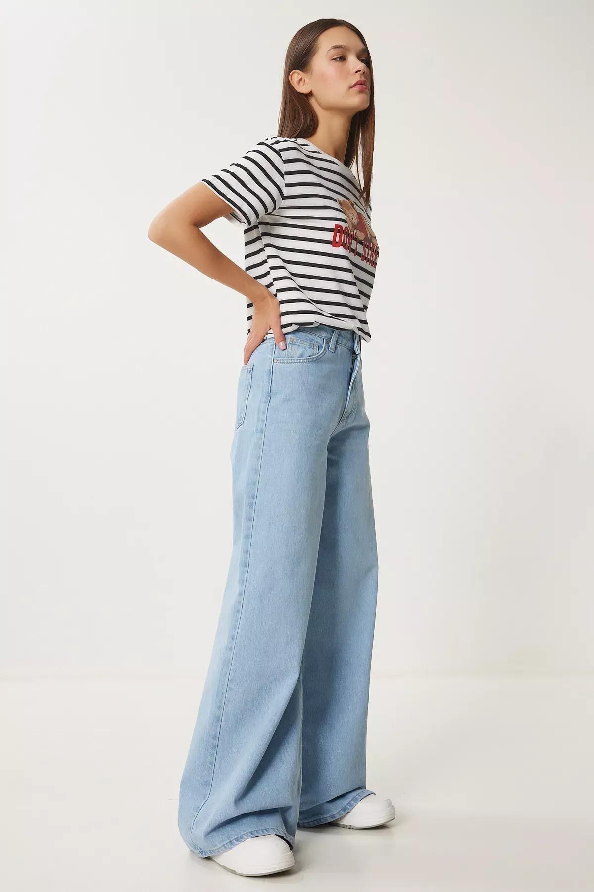 Blue Mid Waist Wide Leg Jeans, , large image number 2