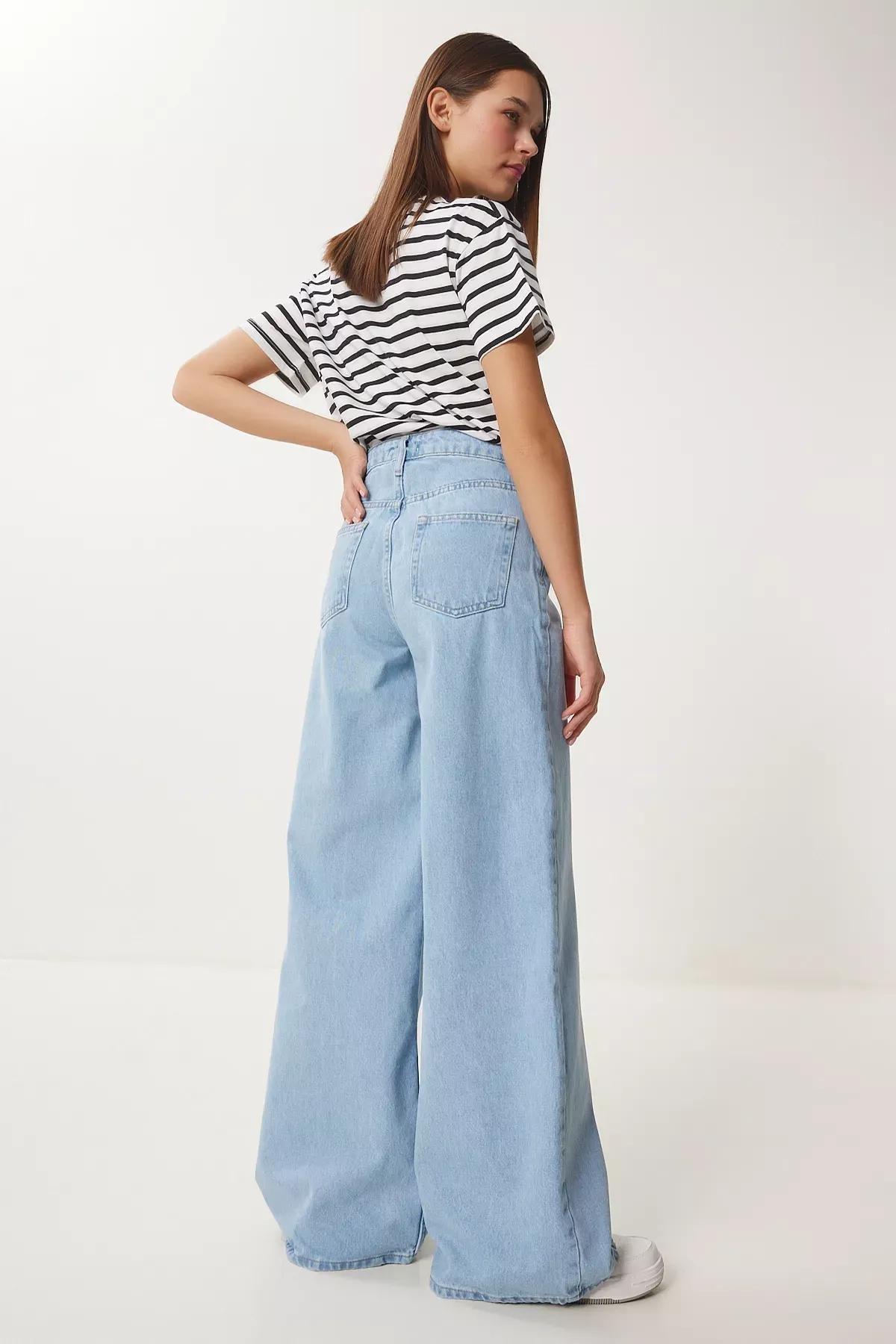 Blue Mid Waist Wide Leg Jeans, , large image number 3