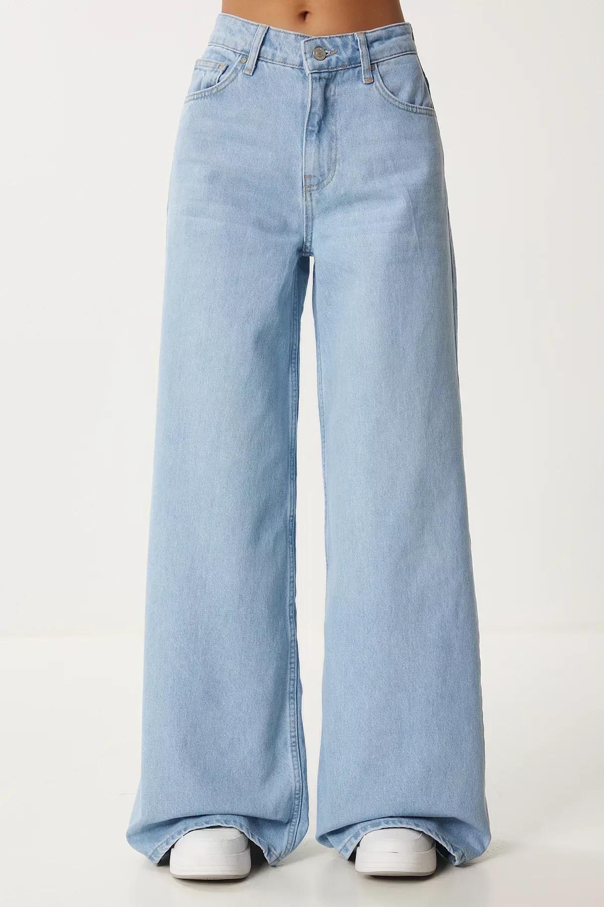 Blue Mid Waist Wide Leg Jeans, , large image number 4