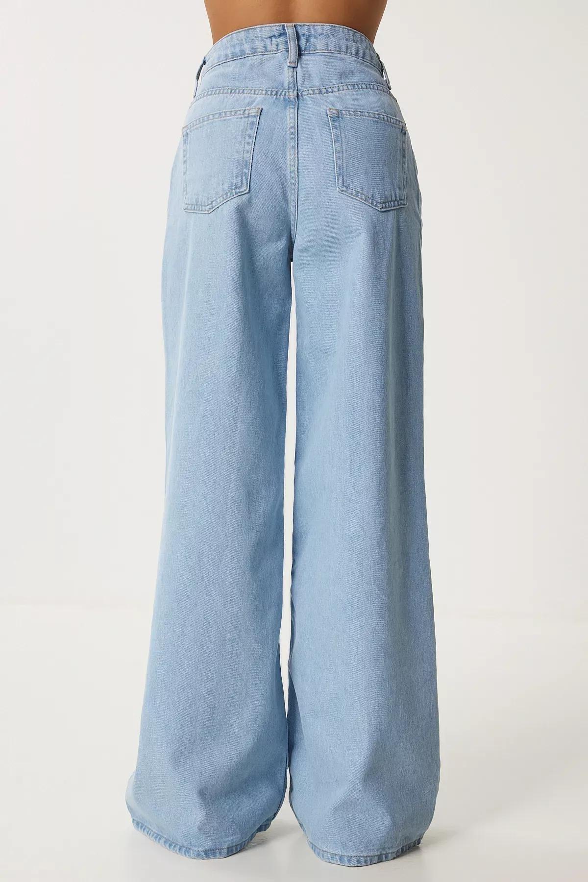Blue Mid Waist Wide Leg Jeans, , large image number 5