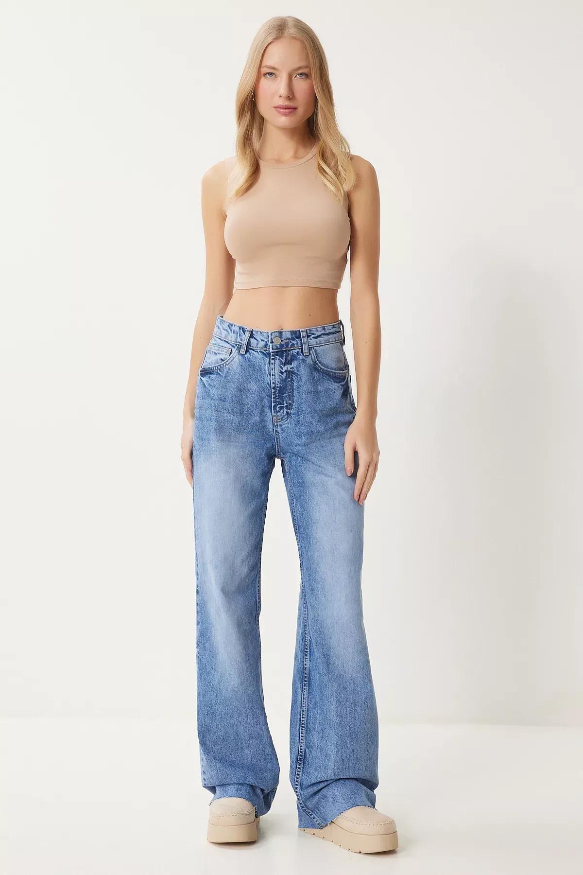 Blue High-Waist Wide Leg Jeans, Blue, large image number 1