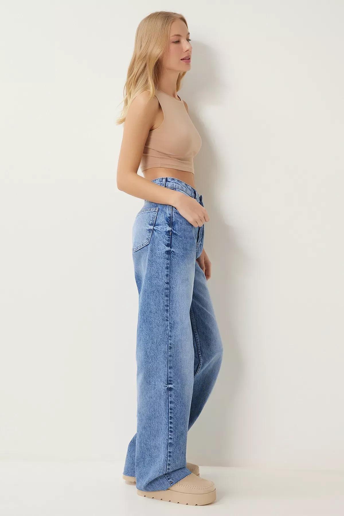 Blue High-Waist Wide Leg Jeans, Blue, large image number 2