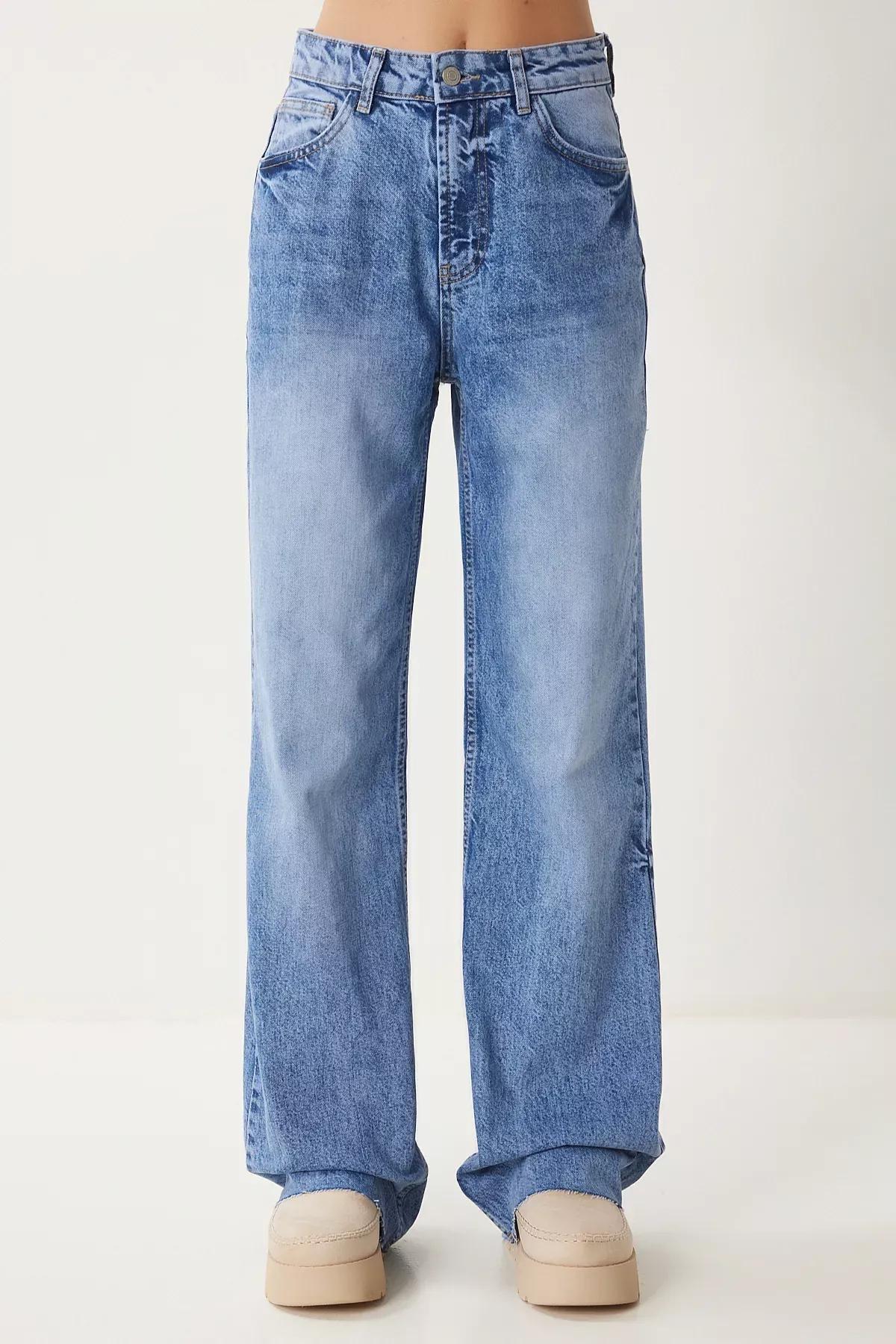 Blue High-Waist Wide Leg Jeans, Blue, large image number 4