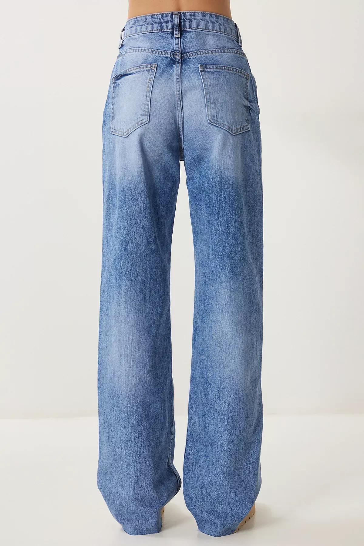 Blue High-Waist Wide Leg Jeans, Blue, large image number 5