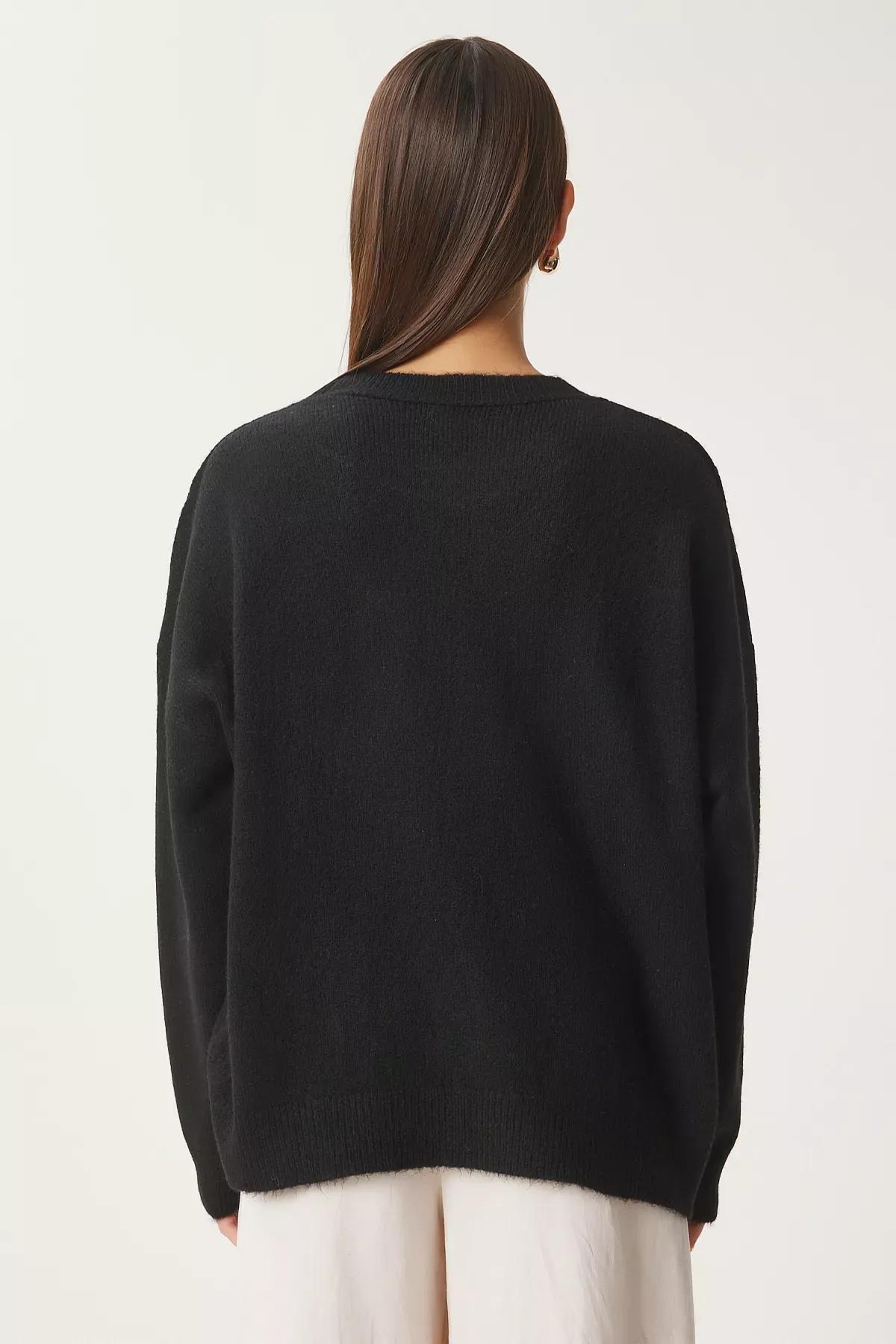 Black Floral Knitwear Sweater, BLACK, large image number 4