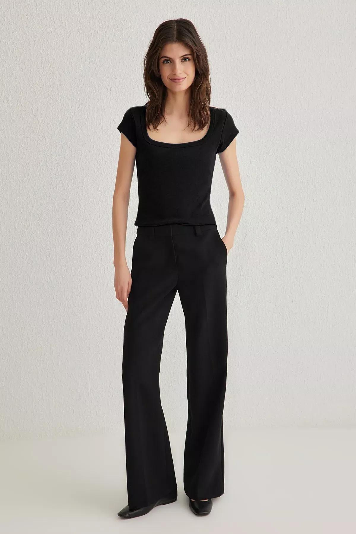 Black Square Neck Knitted Blouse, , large image number 1