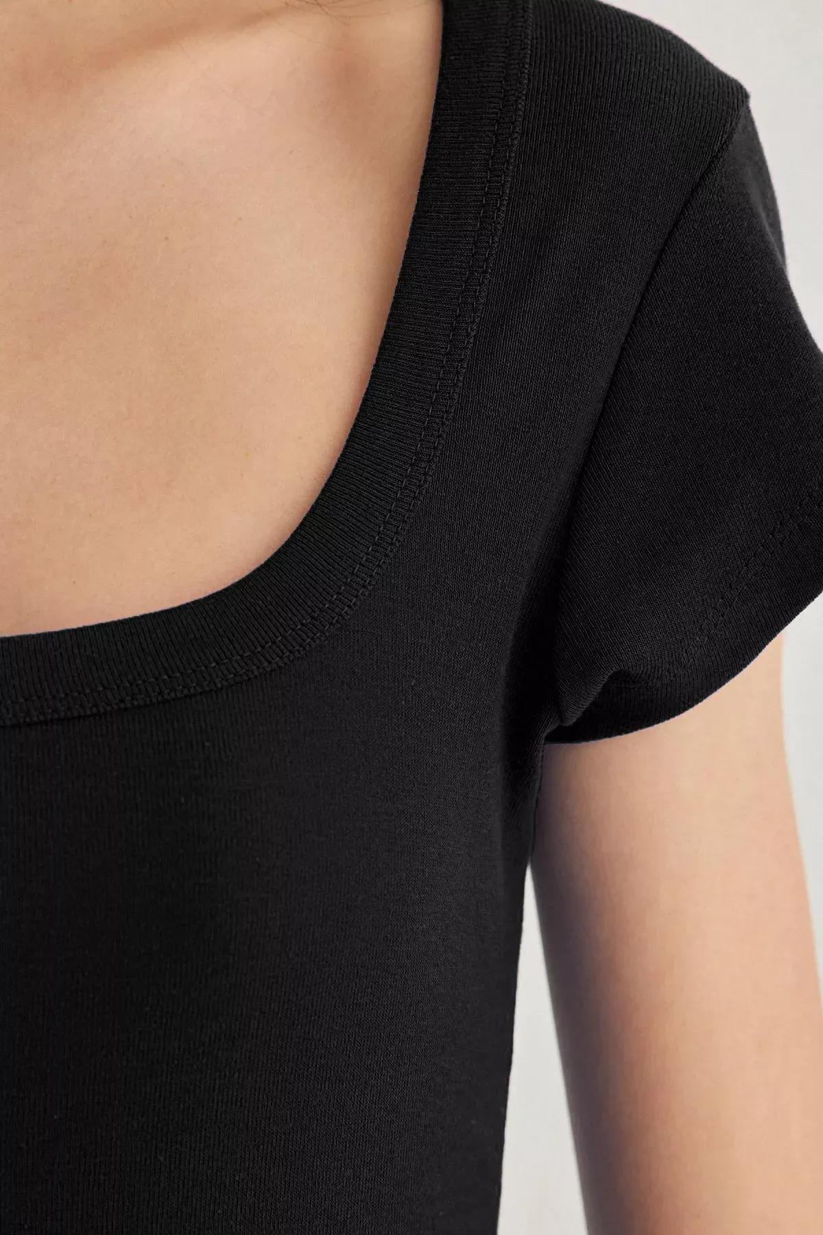 Black Square Neck Knitted Blouse, , large image number 2