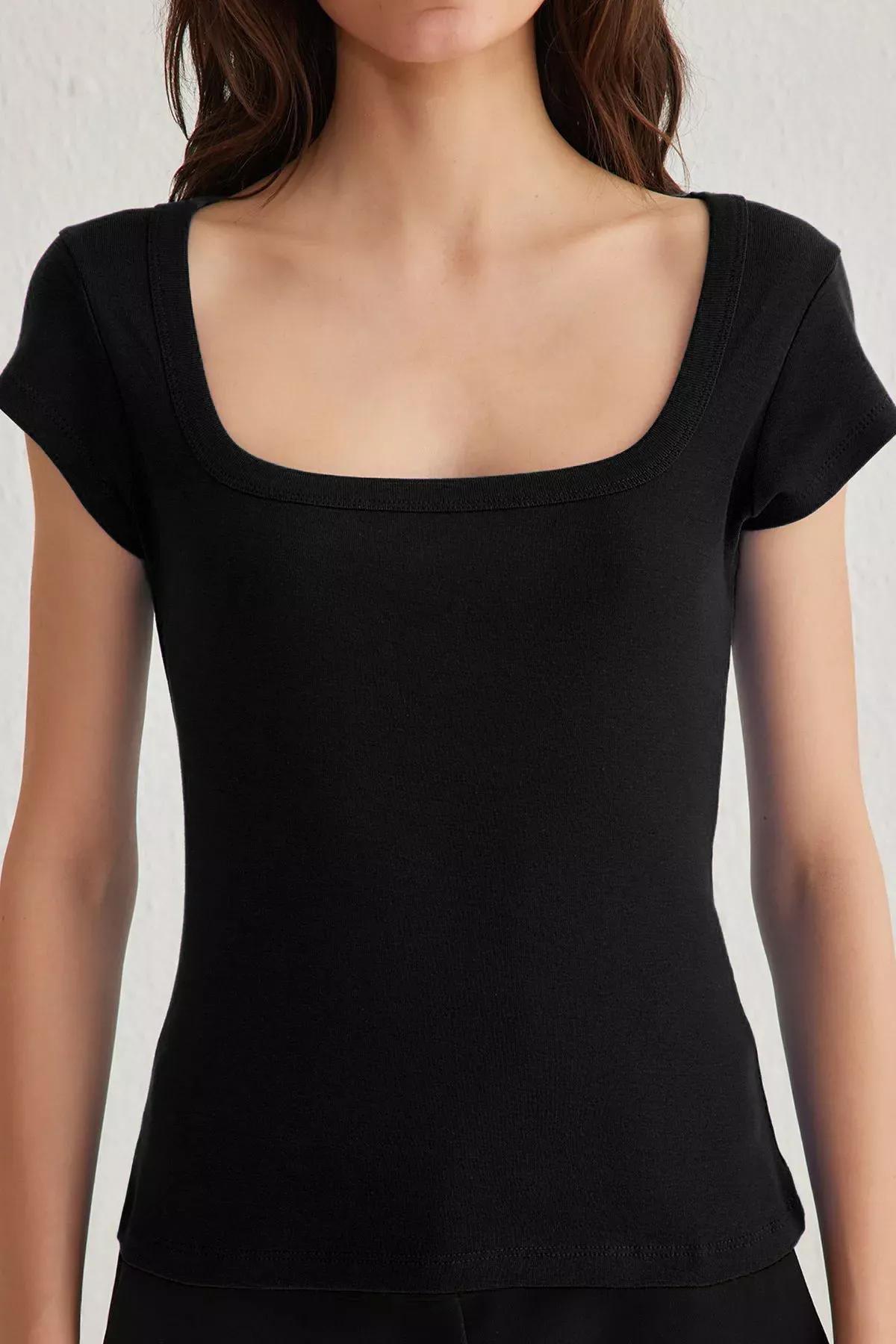 Black Square Neck Knitted Blouse, , large image number 3