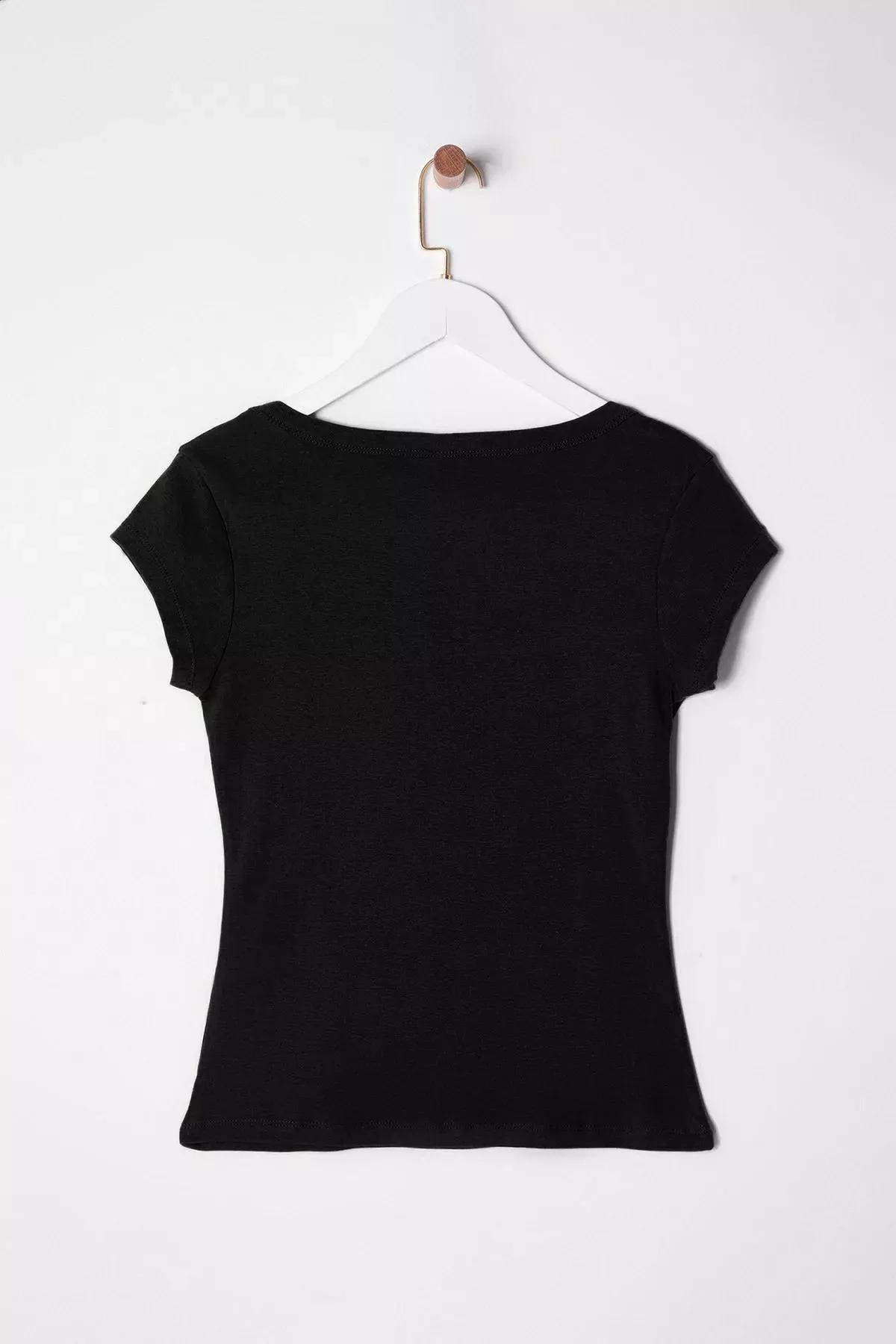 Black Square Neck Knitted Blouse, , large image number 5