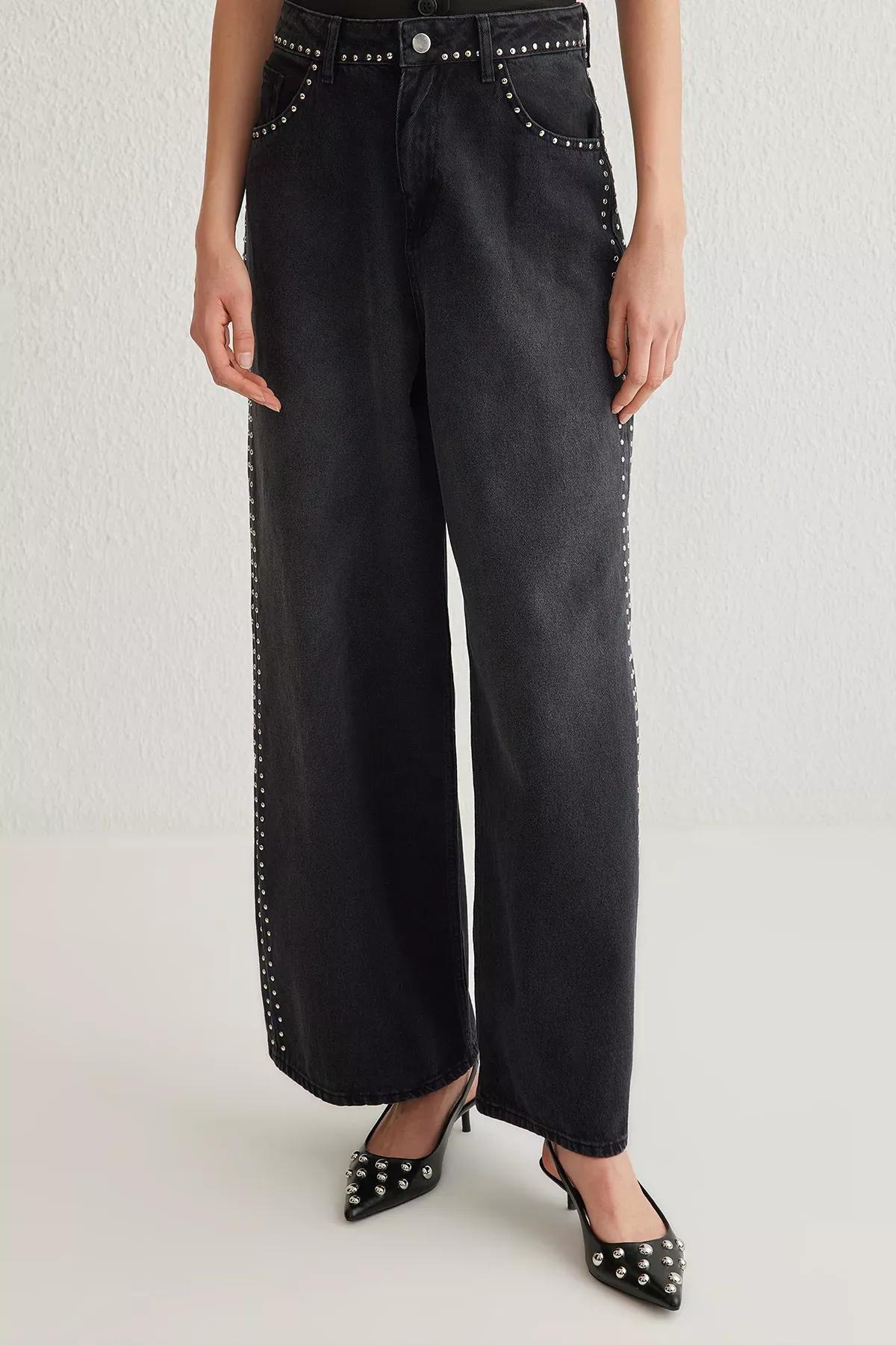 Black Reflective Palazzo Jeans, , large image number 2