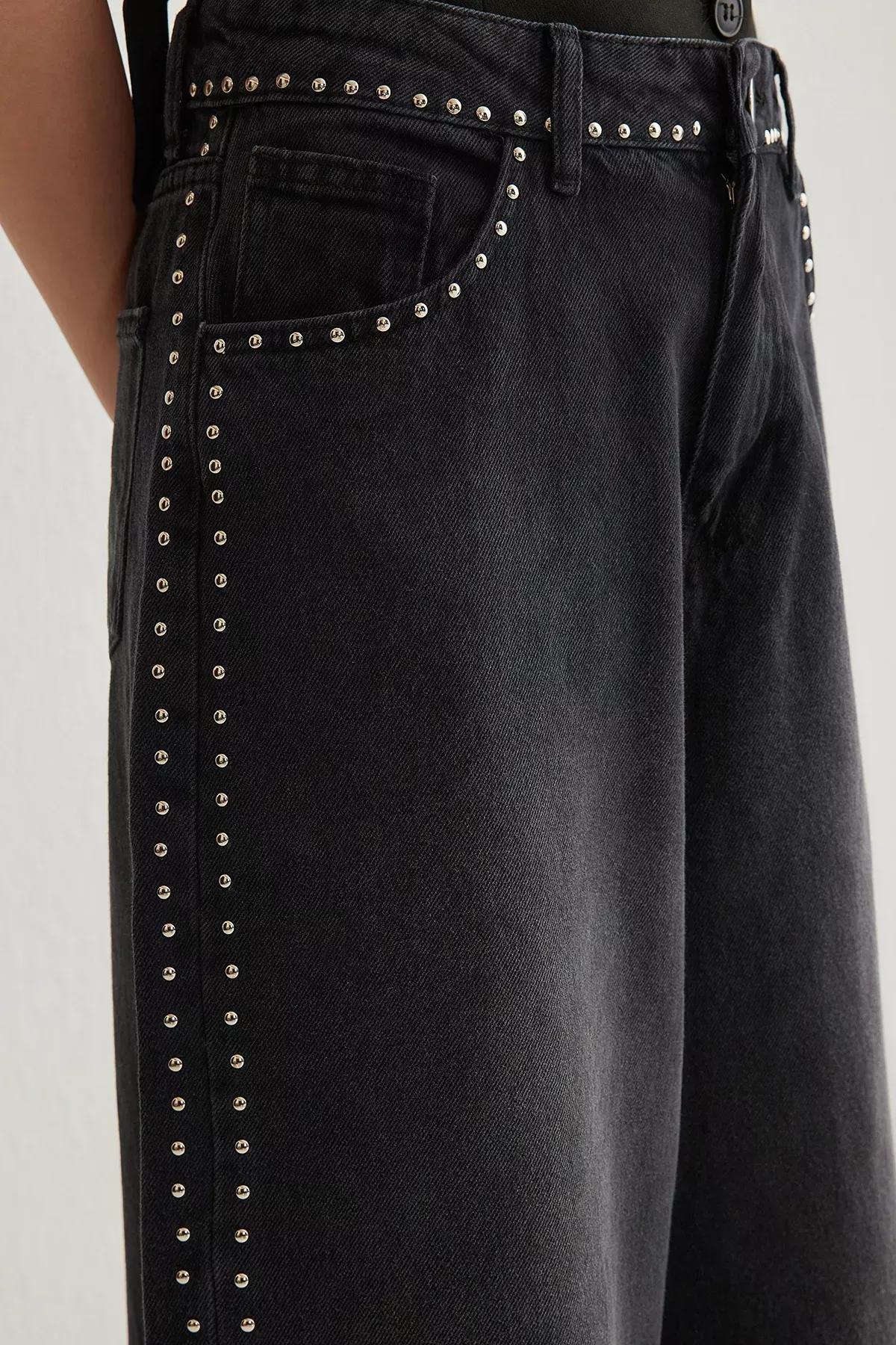 Black Reflective Palazzo Jeans, , large image number 3