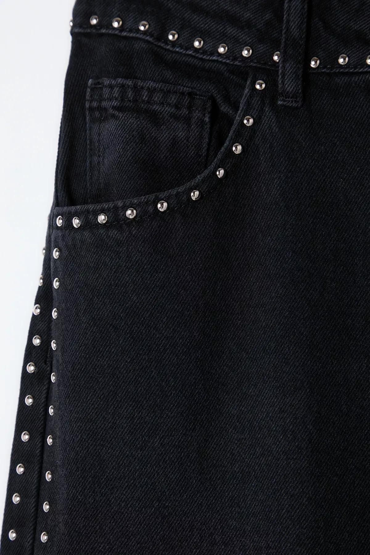 Black Reflective Palazzo Jeans, , large image number 5