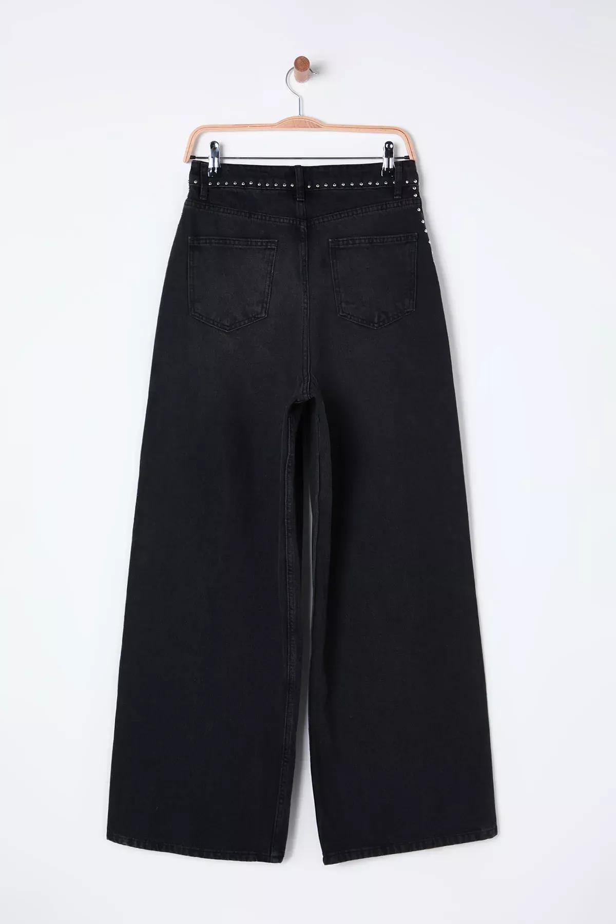 Black Reflective Palazzo Jeans, , large image number 6