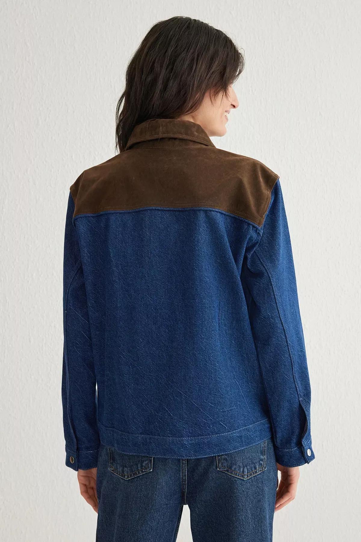 Blue Suede Embroidered Denim Jacket, , large image number 4