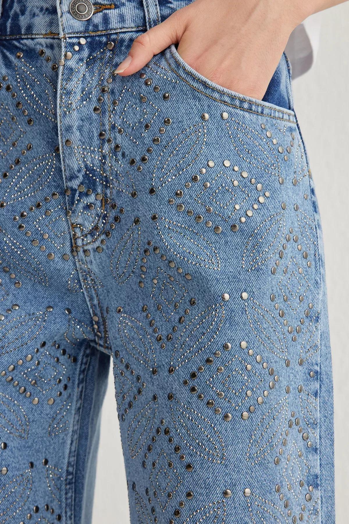 Blue Wide Leg Jeans, Blue, large image number 3