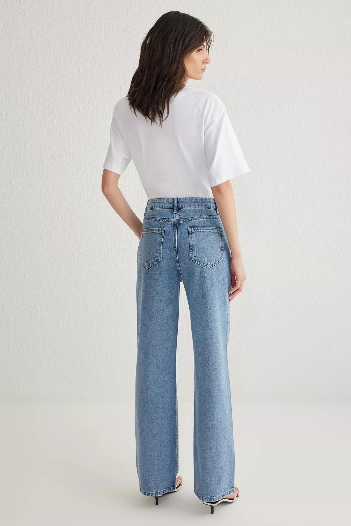 Blue Wide Leg Jeans, Blue, large image number 4