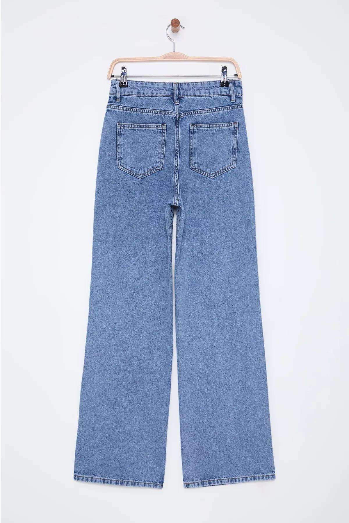Blue Wide Leg Jeans, Blue, large image number 7