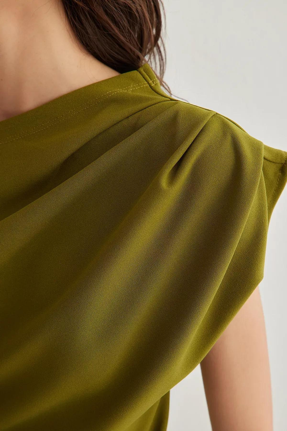 Green Asymmetric Collar Knitted Blouse, , large image number 3