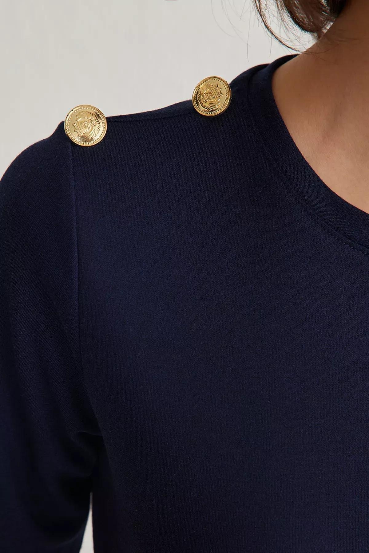 Navy Buttoned Midi Knitted Dress, , large image number 3
