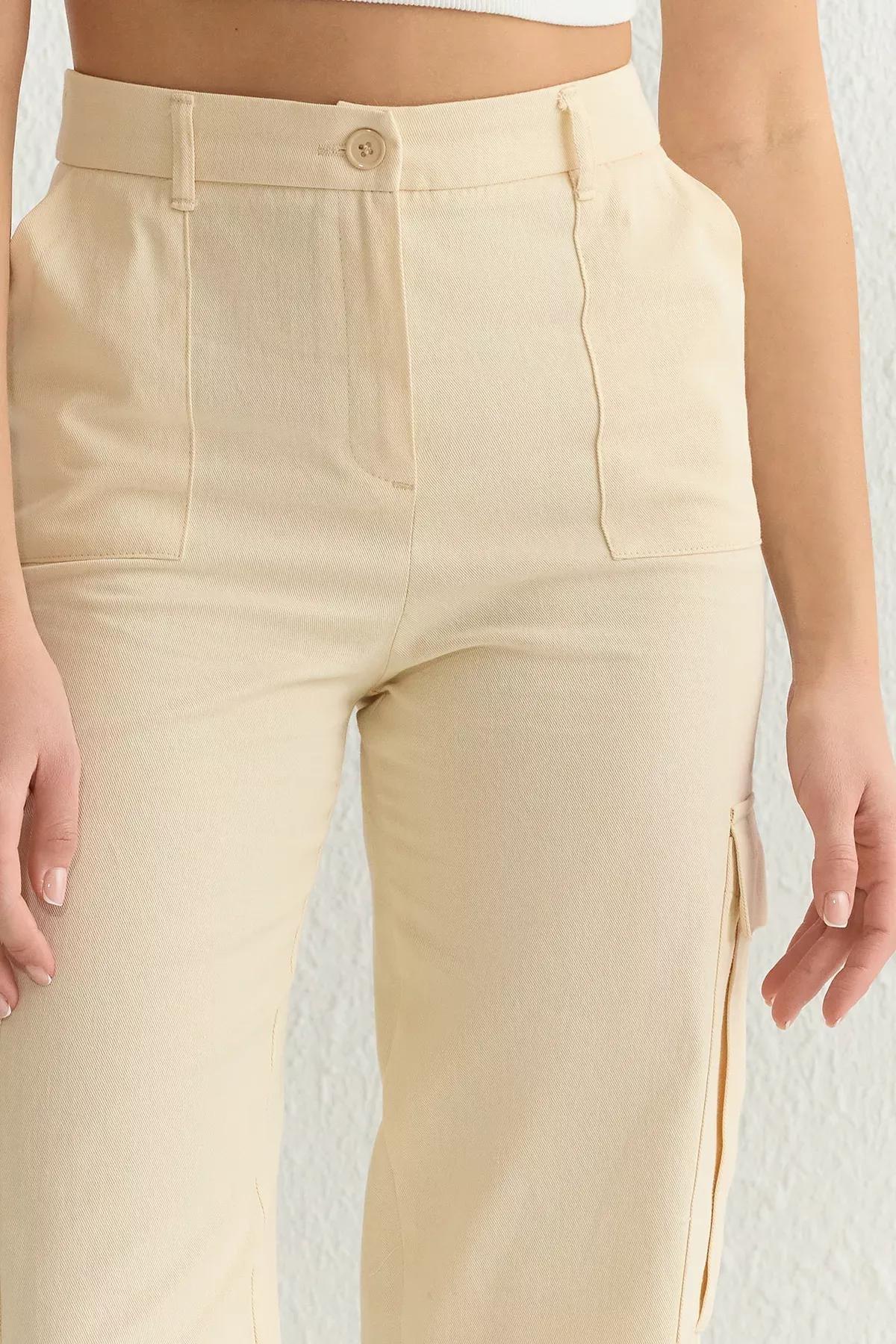 Beige Cargo Straight Cut Trousers, , large image number 3
