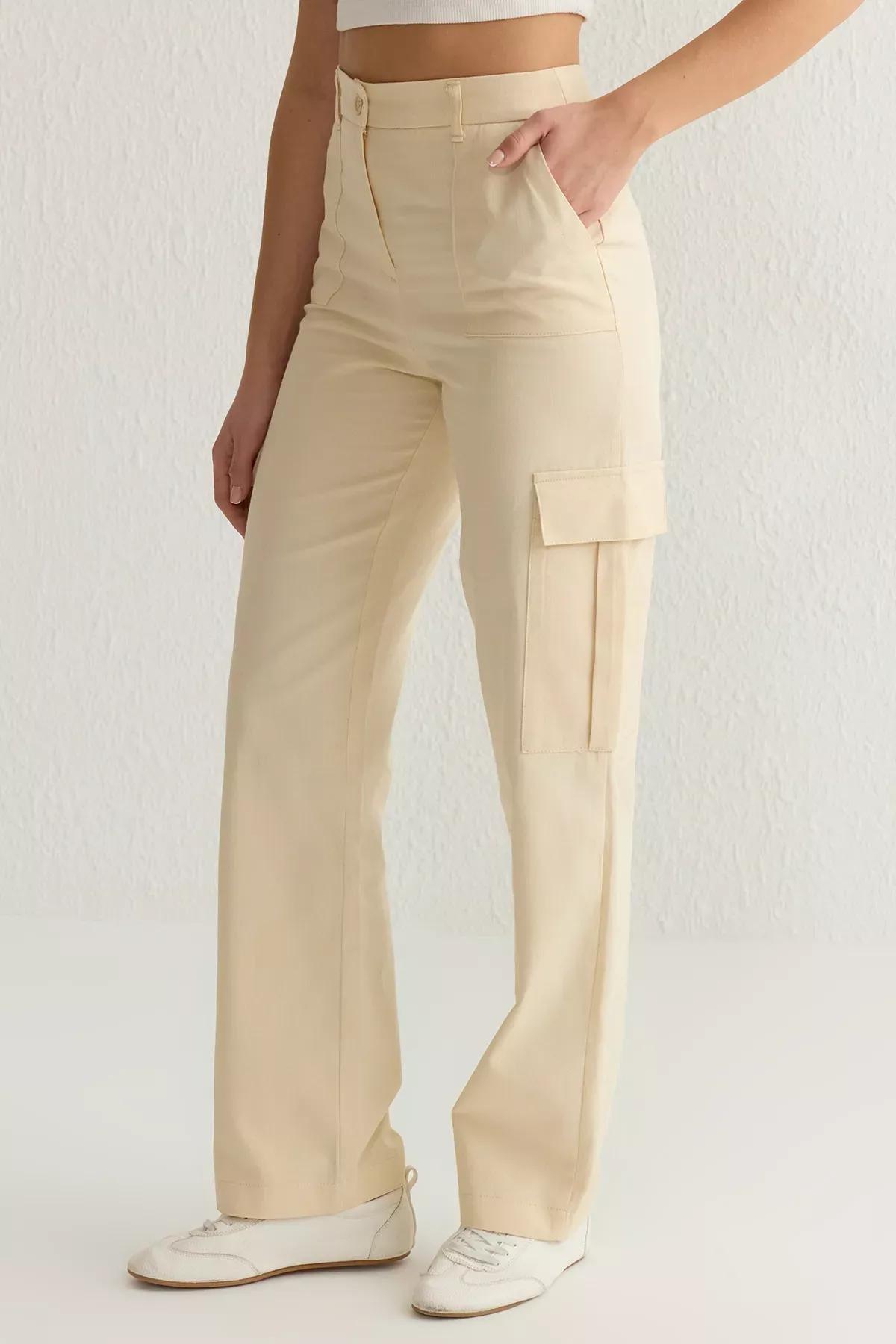 Beige Cargo Straight Cut Trousers, , large image number 4