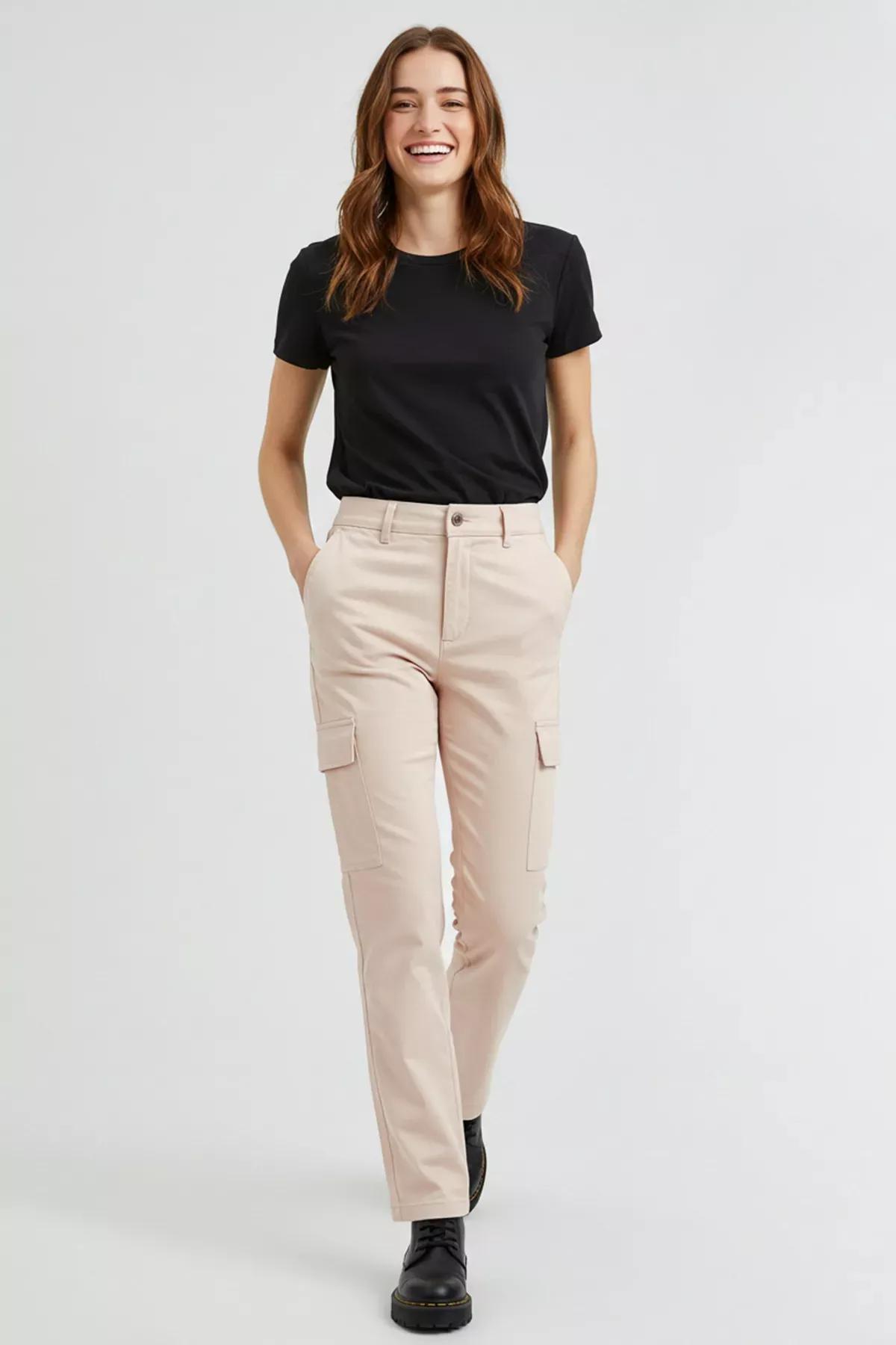 Beige Cargo Straight Cut Trousers, , large image number 5