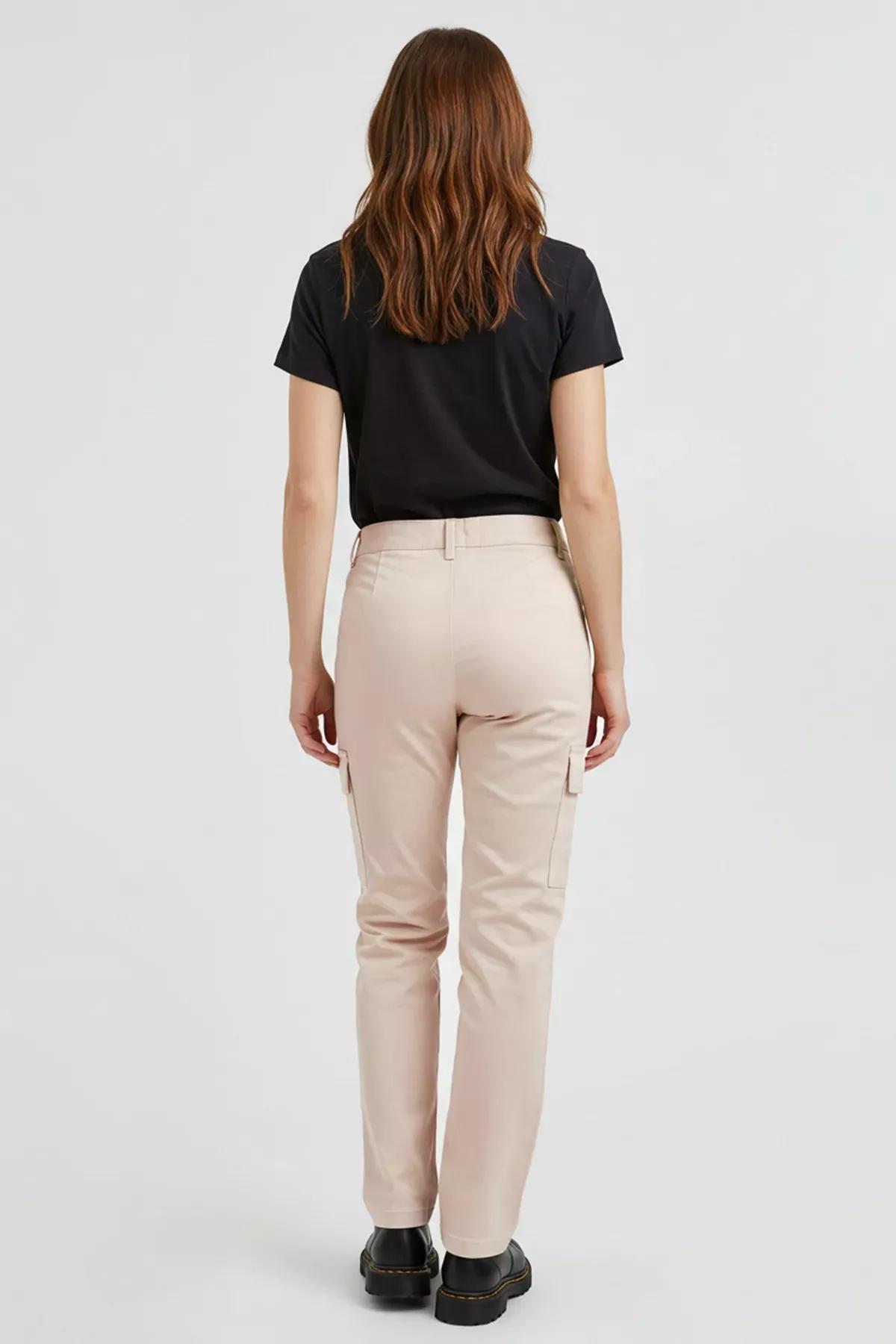 Beige Cargo Straight Cut Trousers, , large image number 6