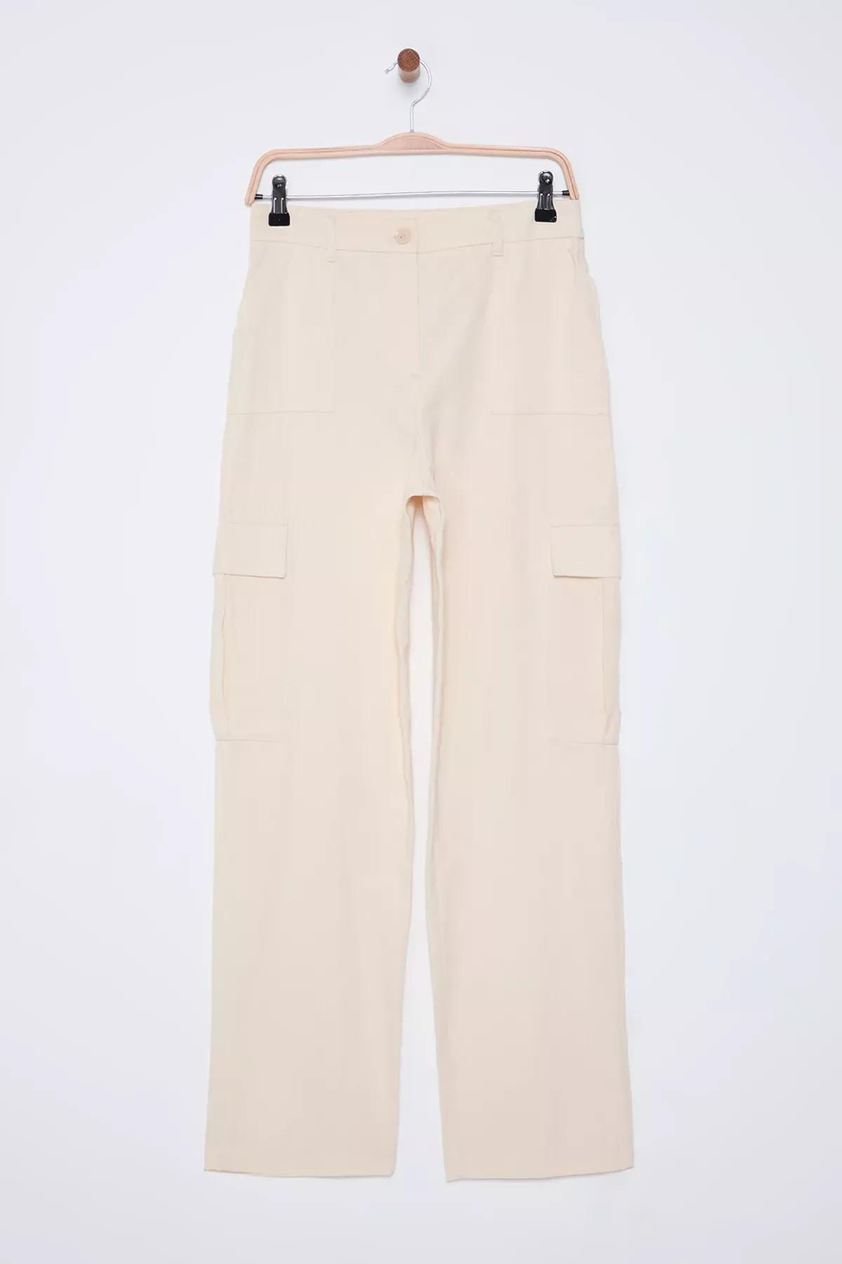 Beige Cargo Straight Cut Trousers, , large image number 7