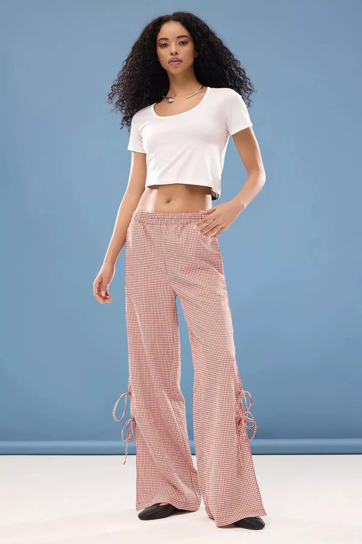 Red Gingham Wide Leg Trousers, C101_1478, large image number 0