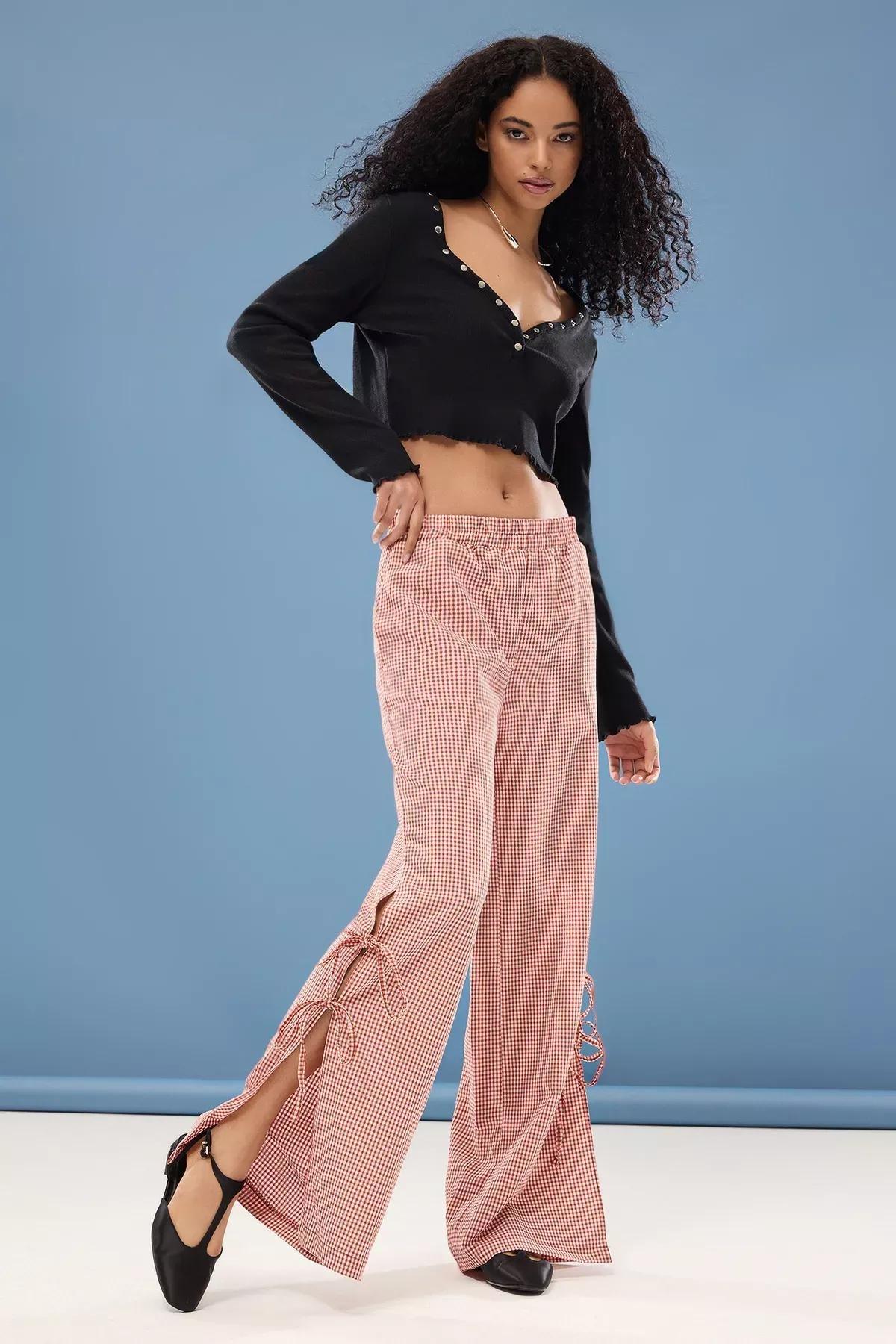 Red Gingham Wide Leg Trousers, C101_1478, large image number 1