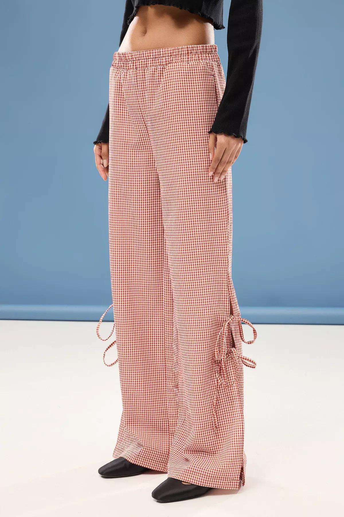 Red Gingham Wide Leg Trousers, C101_1478, large image number 3