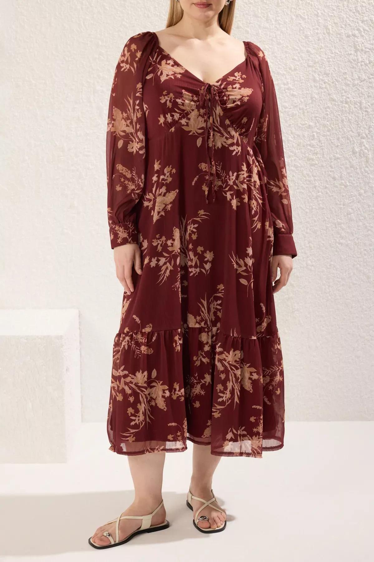 Burgundy Chiffon Floral Plus Dress, Burgundy, large image number 2