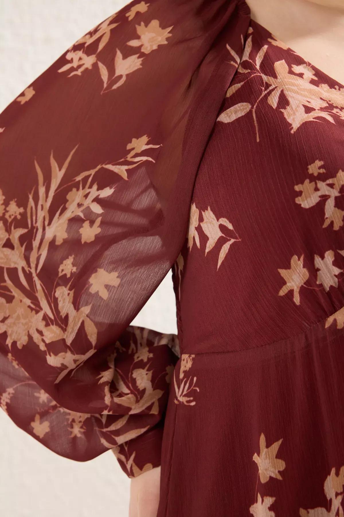 Burgundy Chiffon Floral Plus Dress, Burgundy, large image number 3