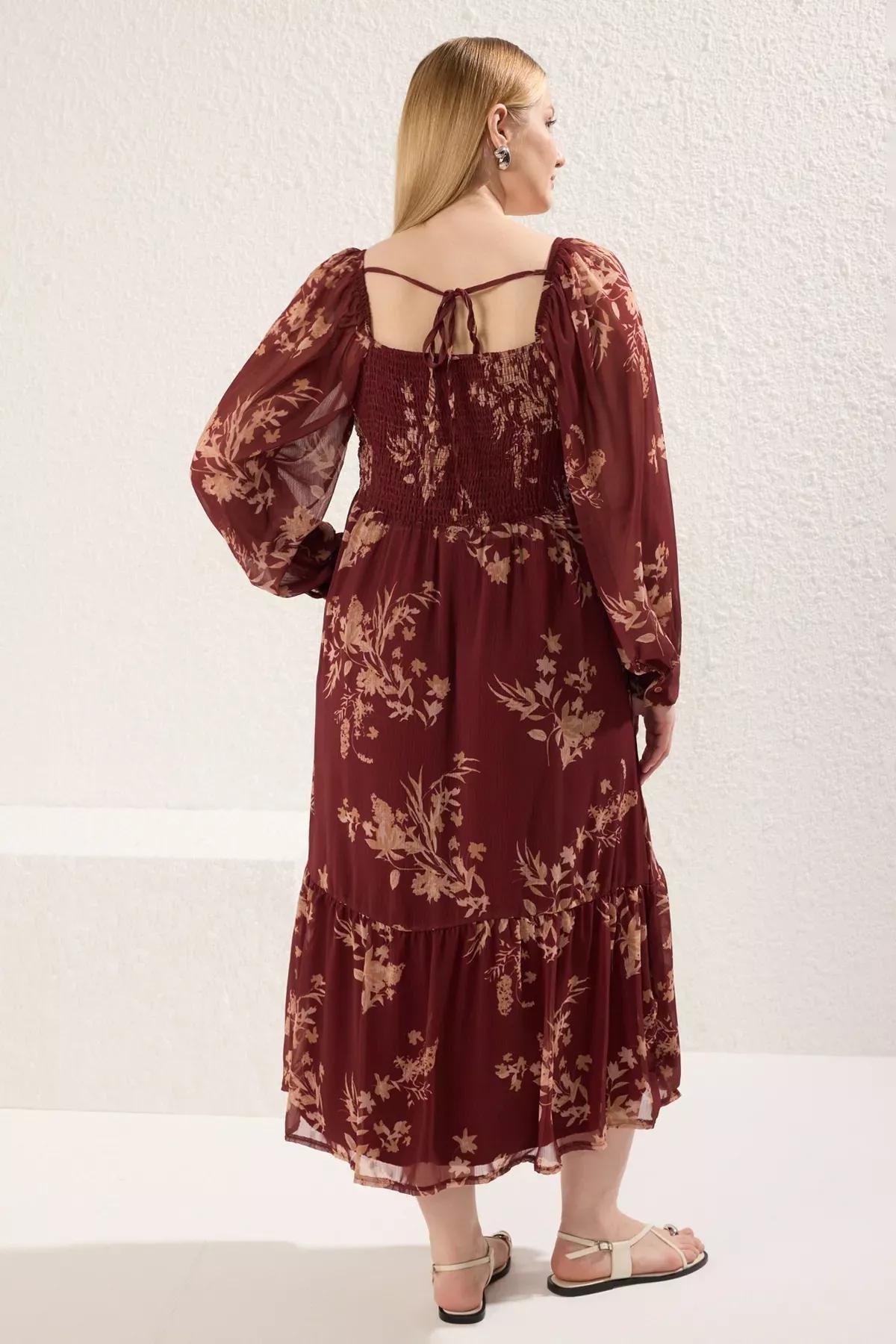 Burgundy Chiffon Floral Plus Dress, Burgundy, large image number 4