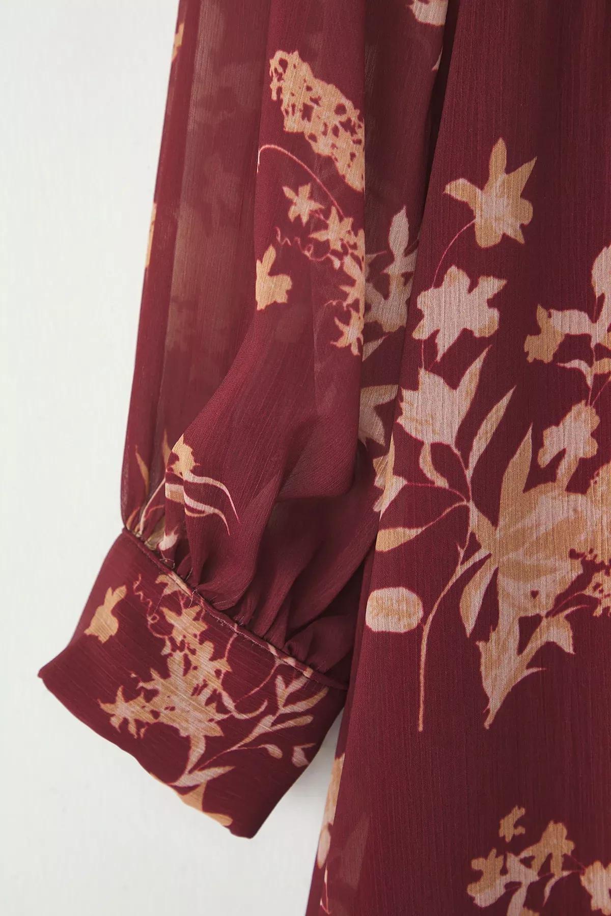 Burgundy Chiffon Floral Plus Dress, Burgundy, large image number 6