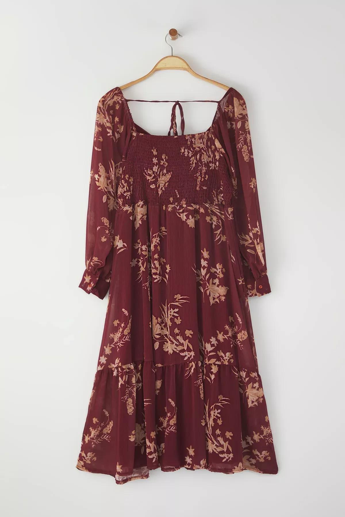 Burgundy Chiffon Floral Plus Dress, Burgundy, large image number 7