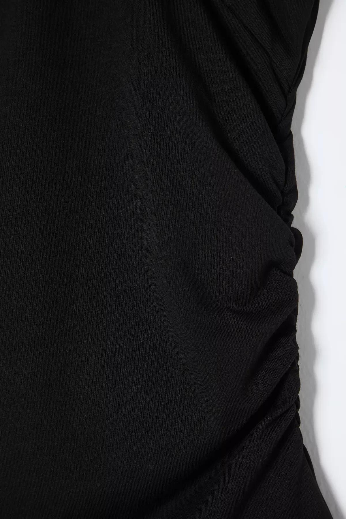 Black Plain Square Neck Strappy Gathered Blouse, , large image number 5