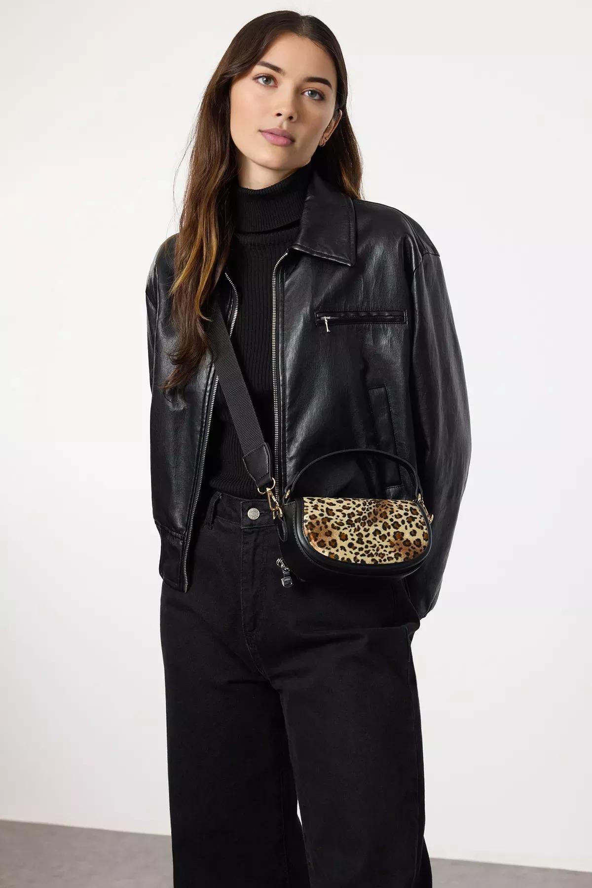 Brown Leopard Crossbody Shoulder Bag, Brown, large image number 1